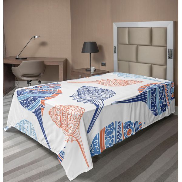 Abakuhaus Lenzuolo Con Conchiglie, Creature Marine E Vita Marina Conchiglie Colorate Disegnate Sulla Spiaggia, Lenzuolo Morbido E Confortevole Per Un Letto Decorativo 1 Pezzo 190 Cm X 100 Cm, Blu, Bianco E Arancione Chiaro-image