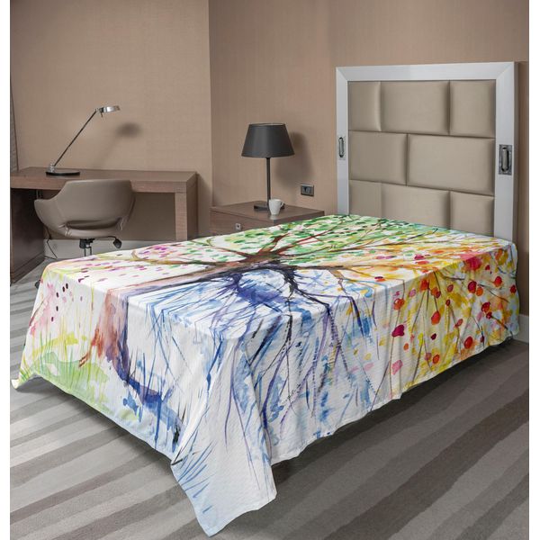 Abakuhaus Lenzuolo Da Letto Baum, Quattro Stagioni Albero Artistico Con Motivo Di Foglie Colorate In Fiore, Lenzuolo Superiore Morbido E Confortevole Per Un Letto Decorativo 1 Pezzo 190 Cm X 100 Cm, Multicolore-image