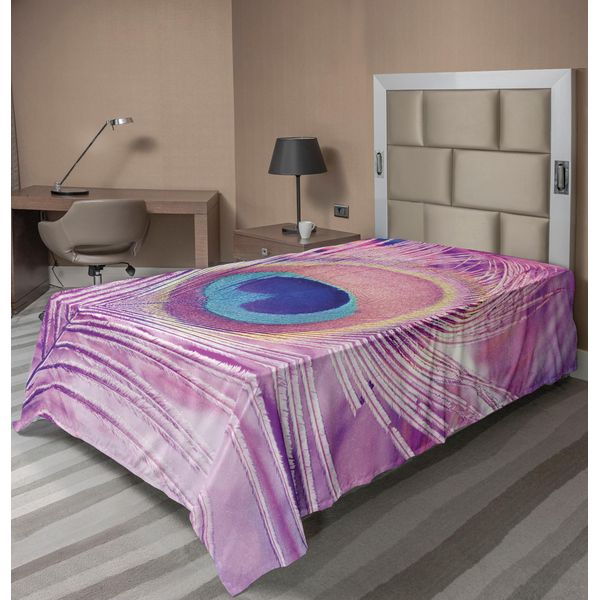 Abakuhaus Lenzuolo Con Piume, Tema BohéMien Primo Piano Foto Di Piume Di Pavone Colorate, Lenzuolo Morbido E Confortevole Per Un Letto Decorativo 1 Pezzo 190 Cm X 100 Cm, Multicolore-image