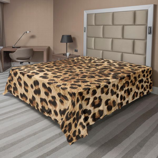 Abakuhaus Lenzuolo Con Stampa Leopardata, Motivo Pelle Di Un Potente Felino Africano Da Safari, Morbido E Confortevole Lenzuolo Superiore Per Un Letto Decorativo 1 Pezzo 260 Cm X 228 Cm, Marrone Chiaro E Nero-image
