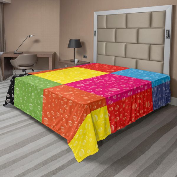 Abakuhaus Lenzuolo Colorato, Motivo Geometrico Chiaro Con Gocce Di Pioggia Su Quadrati Astratti, Lenzuolo Morbido E Confortevole Per Un Letto Decorativo 1 Pezzo 244 Cm X 205 Cm, Multicolore-image