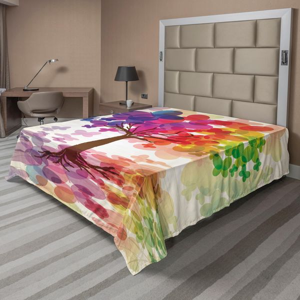 Abakuhaus Lenzuolo Astratto, Albero Fiorito Colorato Con Farfalle, Motivo Illustrativo Colorato, Lenzuolo Morbido E Confortevole Per Un Letto Decorativo, 1 Pezzo, 266 Cm X 260 Cm, Multicolore-image