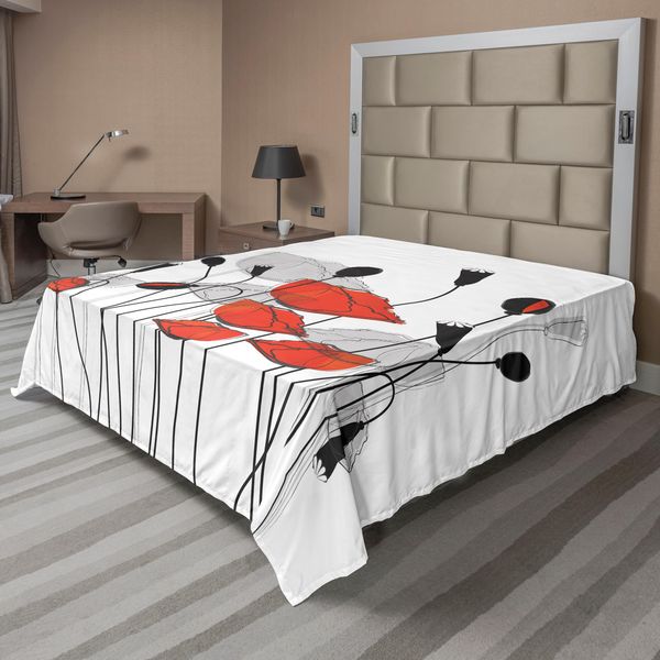Abakuhaus Lenzuolo Con Fiori, Immagine Vintage Di Fiori Di Papavero Astratti Con Boccioli, Lenzuolo Morbido E Confortevole Per Un Letto Decorativo 1 Pezzo 244 Cm X 205 Cm, Nero Vermiglio-image