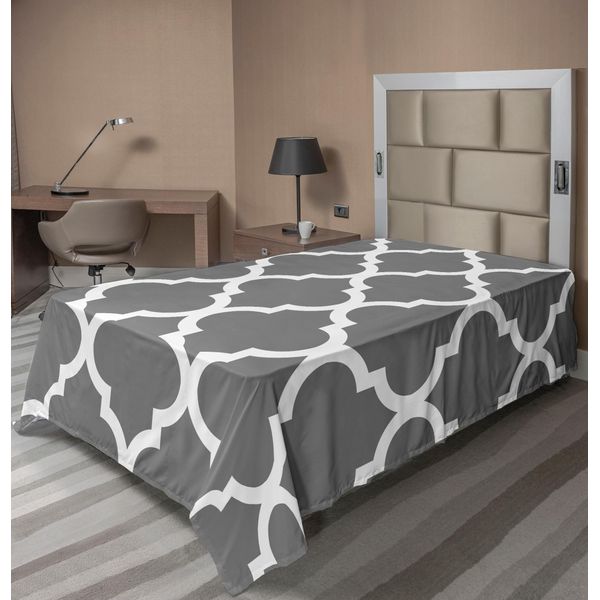 Abakuhaus Lenzuolo Grigio E Bianco, Damasco Composizione Decorativa Geometrica In Stile Vittoriano Motivi Motivi, Lenzuolo Morbido E Confortevole Per Un Letto Decorativo 1 Pezzo 260 Cm X 168 Cm, Grigio Bianco-image