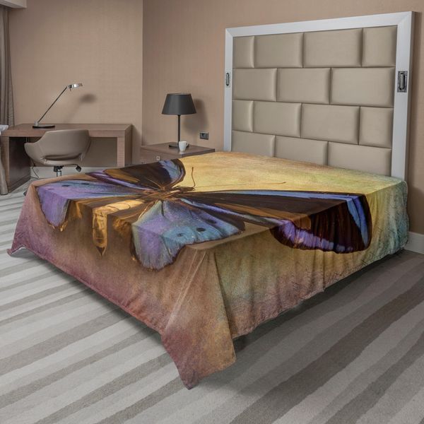 Abakuhaus Lenzuolo Con Farfalle, Monarch Butterfly Vintage British Grunge Victorian Photography Art Theme Print, Morbido E Confortevole Lenzuolo Superiore Per Un Letto Decorativo 1 Pezzo 260 Cm X 228 Cm, Multicolore-image