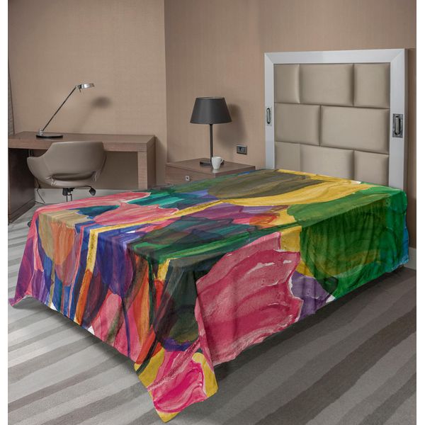 Abakuhaus Lenzuolo Con Fiori, Pittura Artistica Giardino Creativo Fiori Tulipani Colorati In Stampa Artistica Acquerello, Lenzuolo Morbido E Confortevole Per Un Letto Decorativo 1 Pezzo 190 Cm X 100 Cm, Multicolore-image