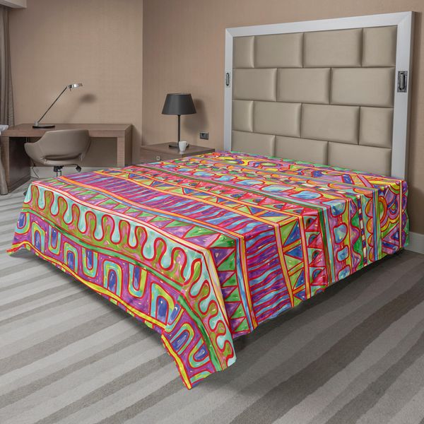 Abakuhaus Lenzuolo Colorato, Motivo Con Elementi Geometrici Vivaci E Curiosi Ornamenti Astratti, Lenzuolo Superiore Morbido E Confortevole Per Un Letto Decorativo 1 Pezzo 275 Cm X 260 Cm, Multicolore-image