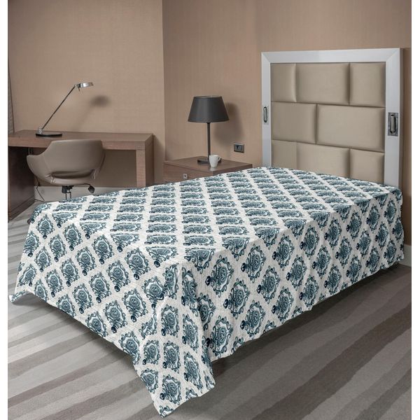Abakuhaus Lenzuolo Vittoriano, Ispirazione Orientale Semplice Damasco Acquerellato Su Manoscritto, Morbido E Confortevole Lenzuolo Superiore Per Un Letto Decorativo 1 Pezzo 190 Cm X 100 Cm, Blu Notte Cadetto-image