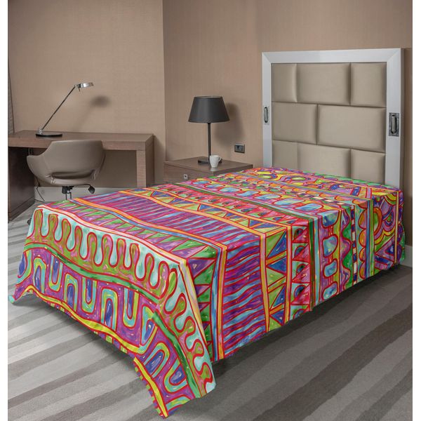 Abakuhaus Lenzuolo Colorato, Motivo Con Elementi Geometrici Vivaci E Curiosi Ornamenti Astratti, Lenzuolo Morbido E Confortevole Per Un Letto Decorativo 1 Pezzo 260 Cm X 168 Cm, Multicolore-image