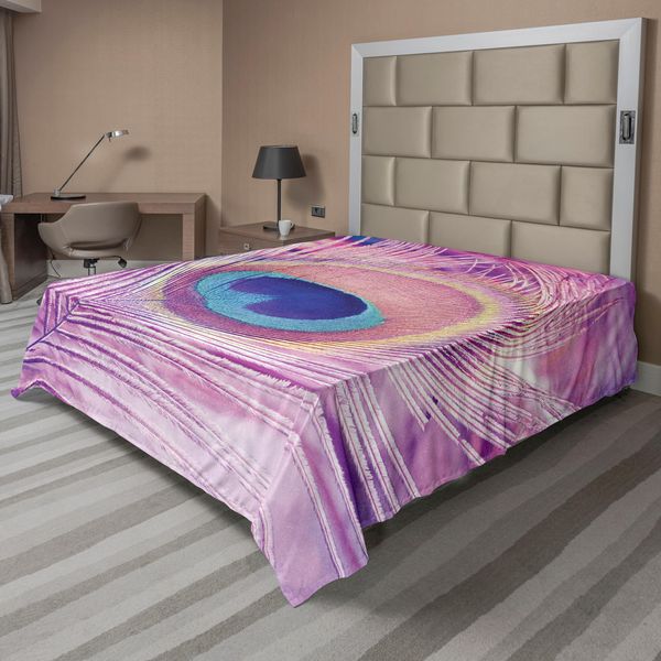 Abakuhaus Lenzuolo Con Piume, Tema BohéMien Primo Piano Foto Di Piume Di Pavone Colorate, Lenzuolo Morbido E Confortevole Per Un Letto Decorativo 1 Pezzo 260 Cm X 228 Cm, Multicolore-image