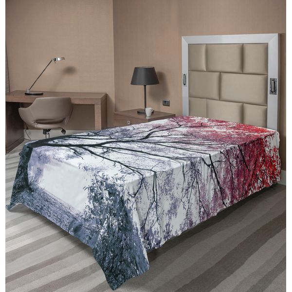 Abakuhaus Lenzuolo Con Albero, Foto Con Paesaggio Naturale Spettacolare Con Albero Verde Astratto Colorato E Laghetto Tranquillo, Lenzuolo Morbido E Confortevole Per Un Letto Decorativo 1 Pezzo 260 Cm X 168 Cm, Multicolore-image