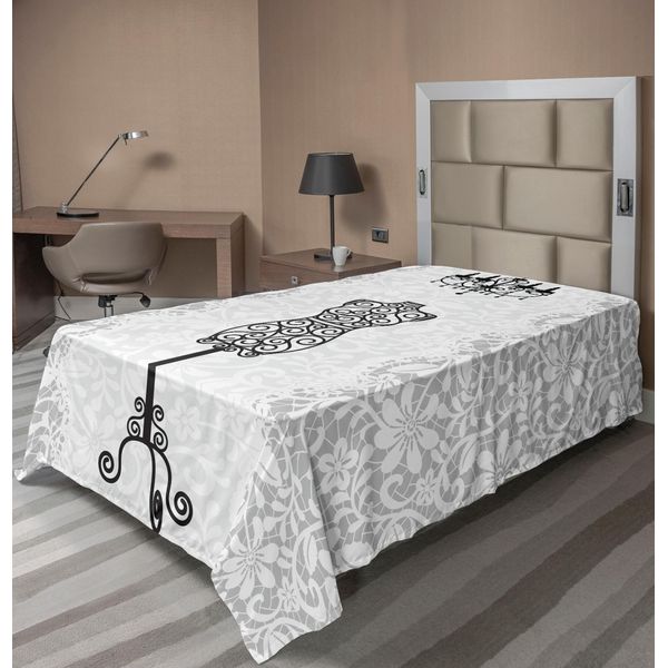 Abakuhaus Lenzuolo Vintage, Composizione Colorata Con Forme Astratte In Tonalità Blu Scuro E Chiaro, Lenzuolo Superiore Morbido E Confortevole Per Un Letto Decorativo 1 Pezzo 260 Cm X 168 Cm, Grigio Antracite E Bianco-image