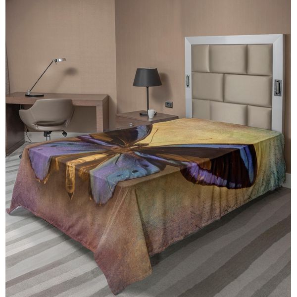 Abakuhaus Lenzuolo Con Farfalle, Monarch Butterfly Vintage British Grunge Victorian Photography Art Theme Print, Morbido E Confortevole Lenzuolo Superiore Per Un Letto Decorativo 1 Pezzo 190 Cm X 100 Cm, Multicolore-image