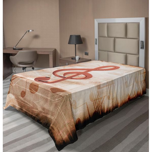 Abakuhaus Lenzuolo Musicale, Design Grunge Note Astratte Melody Art, Lenzuolo Morbido E Confortevole Per Un Letto Decorativo 1 Pezzo 260 Cm X 168 Cm, Champagne Siena-image