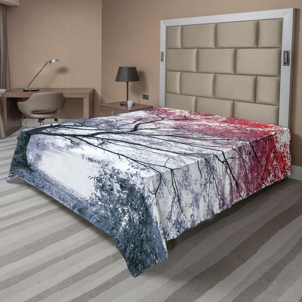 Abakuhaus Lenzuolo Con Albero, Foto Con Paesaggio Naturale Spettacolare Con Albero Verde Astratto Colorato E Laghetto Tranquillo, Lenzuolo Morbido E Confortevole Per Un Letto Decorativo 1 Pezzo 260 Cm X 228 Cm, Multicolore-image