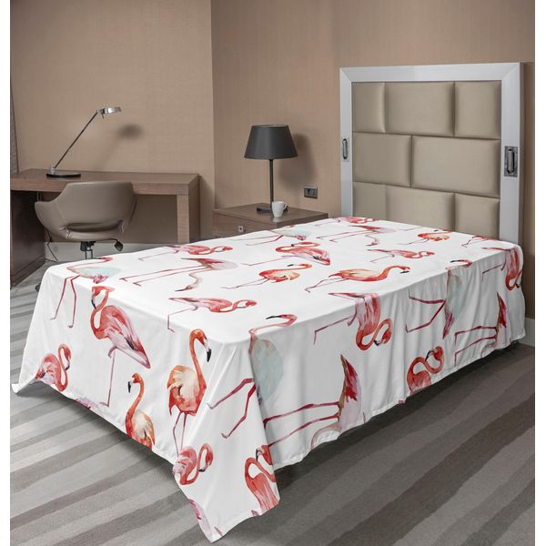 Abakuhaus Lenzuolo Flamingo, Motivo Ripetuto Acquerellato Con Uccelli Esotici Immagine A Tema Animale, Lenzuolo Morbido E Confortevole Per Un Letto Decorativo 1 Pezzo 260 Cm X 168 Cm, Rosa Pallido Corallo-image