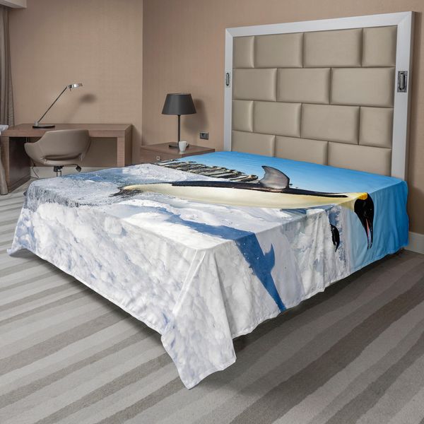 Abakuhaus Lenzuolo Con Pinguini, Penguins Pole Wildlife Nuotare Volare Ballare Famiglie Iceberg Dell'antartide, Morbido E Confortevole Lenzuolo Superiore Per Un Letto Decorativo 1 Pezzo 266 Cm X 260 Cm, Multicolore-image