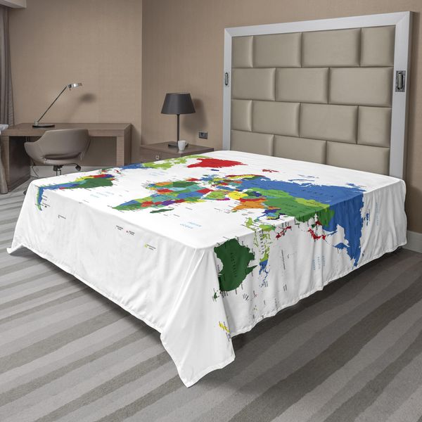 Abakuhaus Lenzuolo Con Mappa Del Mondo, Mappa Politica Colorata Con I Confini Tra Paesi Di Diverse Nazioni E Culture, Lenzuolo Morbido E Confortevole Per Un Letto Decorativo 1 Pezzo 244 Cm X 205 Cm, Multicolore-image