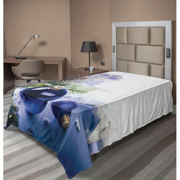Abakuhaus Lenzuolo Natalizio, Ornamenti Colorati Blu Con Motivi Festivi Invernali, Lenzuolo Morbido E Confortevole Per Un Letto Decorativo, 1 Pezzo, 190 Cm X 100 Cm, Multicolore-image