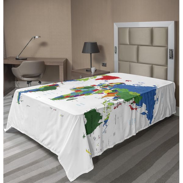 Abakuhaus Lenzuolo Con Mappa Del Mondo, Mappa Politica Colorata Con I Confini Tra Paesi Di Diverse Nazioni E Culture, Lenzuolo Superiore Morbido E Confortevole Per Un Letto Decorativo 1 Pezzo 260 Cm X 168 Cm, Multicolore-image