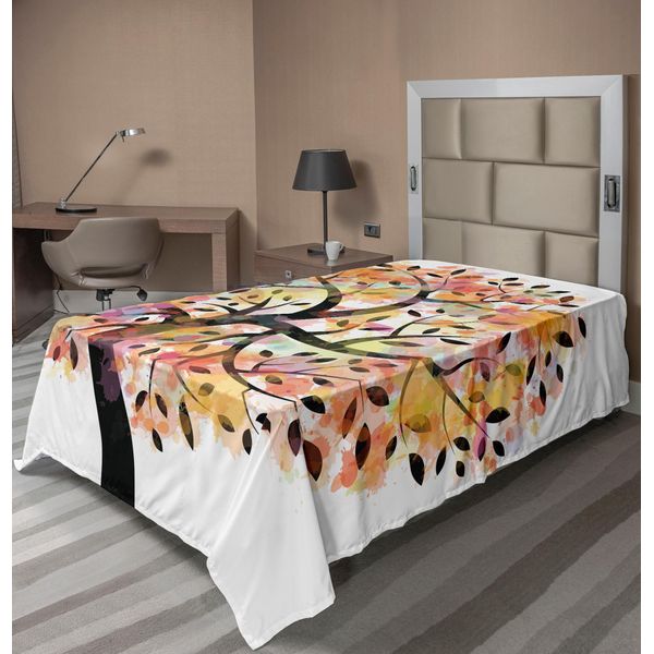 Abakuhaus Lenzuolo Con Albero, Foglie Colorate Di Primavera, Albero Della Vita, Pittura Astratta, Stile Pastorale, Lenzuolo Morbido E Confortevole Per Un Letto Decorativo, 1 Pezzo, 260 Cm X 168 Cm, Multicolore-image