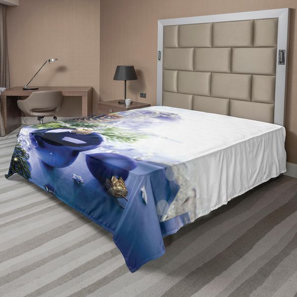 Abakuhaus Lenzuolo Natalizio, Ornamenti Colorati Blu Con Motivi Festivi Invernali, Lenzuolo Morbido E Confortevole Per Un Letto Decorativo, 1 Pezzo, 266 Cm X 260 Cm, Multicolore-image