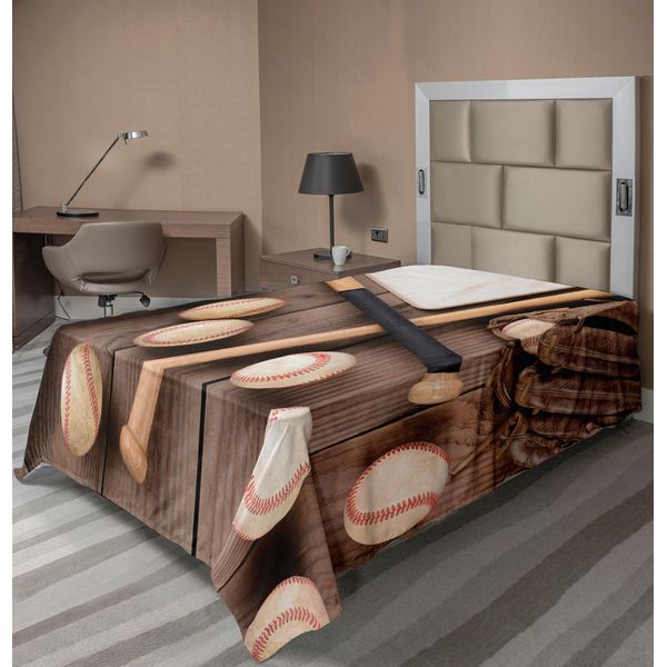 Abakuhaus Lenzuolo Da Baseball, Tema Sportivo Foto Ravvicinata Di Mazze, Palline E Guanti Vista Dall'alto, Lenzuolo Morbido E Confortevole Per Un Letto Decorativo 1 Pezzo 190 Cm X 100 Cm, Marrone Marrone Chiaro-image