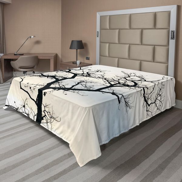 Abakuhaus Lenzuolo Da Letto Wald, Alberi Autunnali, Rami Neri, Stampa Artistica In Bianco E Nero, Illustrazione Silhouette, Lenzuolo Morbido E Confortevole Per Un Letto Decorativo, 1 Pezzo, 244 Cm X 205 Cm, Grigio Nero-image