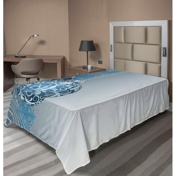 Abakuhaus Lenzuolo Natalizio, Motivo Astratto Con Fiocchi Di Neve E Volute Per Le Festività Natalizie, Morbido E Confortevole Lenzuolo Superiore Per Un Letto Decorativo 1 Pezzo 260 Cm X 168 Cm, Blu, Azzurro, Bianco-image