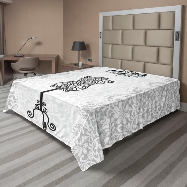 Abakuhaus Lenzuolo Vintage, Composizione Colorata Con Forme Astratte In Tonalità Blu Scuro E Chiaro, Lenzuolo Superiore Morbido E Confortevole Per Un Letto Decorativo 1 Pezzo 266 Cm X 260 Cm, Grigio Antracite E Bianco-image