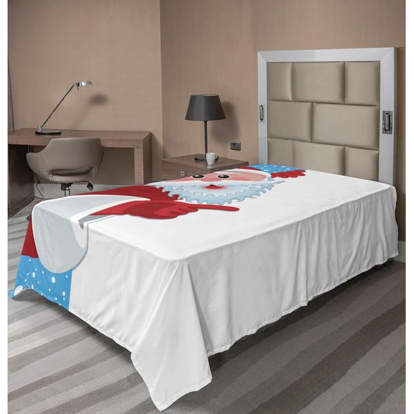Abakuhaus Lenzuolo Natalizio, Allegra Illustrazione Festiva Con Pupazzo Di Neve Invernale Ed Elementi Stagionali, Morbido E Confortevole Lenzuolo Superiore Per Un Letto Decorativo 1 Pezzo 190 Cm X 100 Cm, Blu Vermiglio Bianco-image