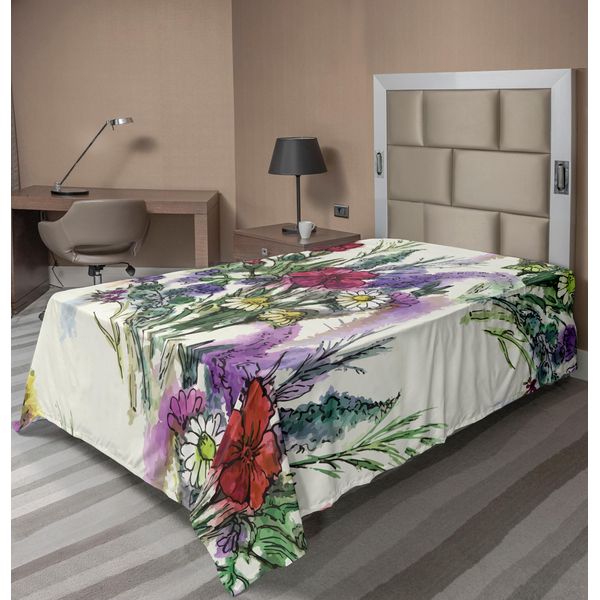 Abakuhaus Lenzuolo Vintage, Motivo Effetto Acquerello Bouquet Primaverile Colorato, Lenzuolo Superiore Morbido E Confortevole Per Un Letto Decorativo 1 Pezzo 260 Cm X 168 Cm, Crema Multicolore-image