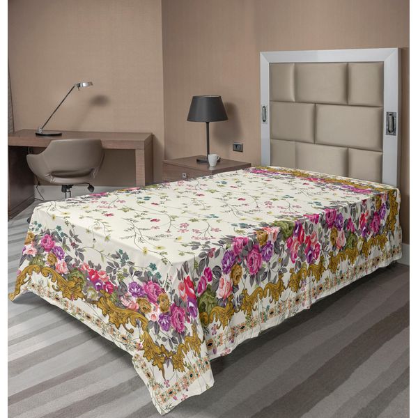 Abakuhaus Lenzuolo Orientale, Botanical Nature Artsy Con Motivo Floreale Primaverile, Morbido E Confortevole Lenzuolo Superiore Per Un Letto Decorativo 1 Pezzo 190 Cm X 100 Cm, Color Crema E Multicolore-image