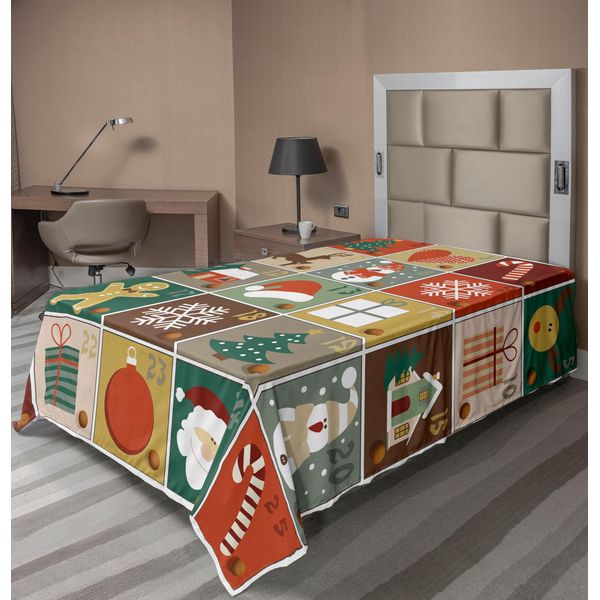 Abakuhaus Lenzuolo Natalizio, Motivo A Quadri Noel Elements Con Omini Di Pan Di Zenzero, Renne, Pupazzi Di Neve E Babbo Natale, Morbido E Confortevole Lenzuolo Superiore Per Un Letto Decorativo 1 Pezzo 190 Cm X 100 Cm, Multicolore-image