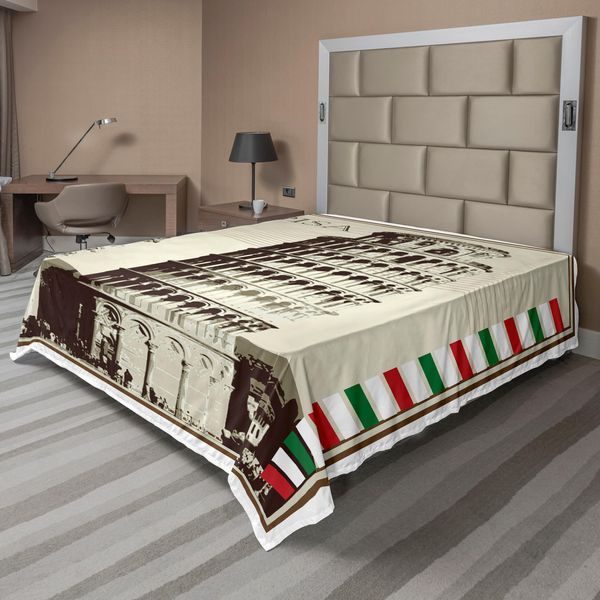 Abakuhaus Lenzuolo Pisa, Illustrazione In Stile Vintage Con Simboli Italiani E Linee Nei Colori Delle Bandiere Nazionali, Lenzuolo Morbido E Confortevole Per Un Letto Decorativo 1 Pezzo 244 Cm X 205 Cm, Multicolore-image