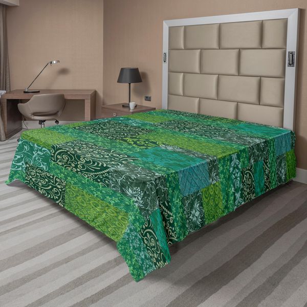 Abakuhaus Lenzuolo Con Motivi Floreali, Tonalità Verde Monocromatica Con Motivi Naturali E Volute, Lenzuolo Superiore Morbido E Confortevole Per Un Letto Decorativo 1 Pezzo 244 Cm X 205 Cm, Verde Smeraldo Verde Giada-image