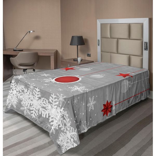 Abakuhaus Lenzuolo Natalizio, Tema Tradizionale Festivo Con Stelle Pendenti E Fiocchi Di Neve Decorativi, Lenzuolo Morbido E Confortevole Per Un Letto Decorativo 1 Pezzo 260 Cm X 168 Cm, Bianco Grigio Rosso-image