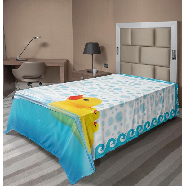 Abakuhaus Lenzuolo Giallo Con Papere, Messaggio "Pensa Positivo"" Con Lettere Color Arcobaleno Su Linee A Zig Zag Chevron, Lenzuolo Morbido E Confortevole Per Un Letto Decorativo 1 Pezzo 190 Cm X 100 Cm, Blu Cielo, Giallo E Bianco"-image