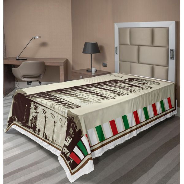 Abakuhaus Pisa Lenzuolo, Illustrazione In Stile Vintage Con Simboli Italiani E Linee Nei Colori Delle Bandiere Nazionali, Lenzuolo Morbido E Confortevole Per Un Letto Decorativo 1 Pezzo 190 Cm X 100 Cm, Multicolore-image