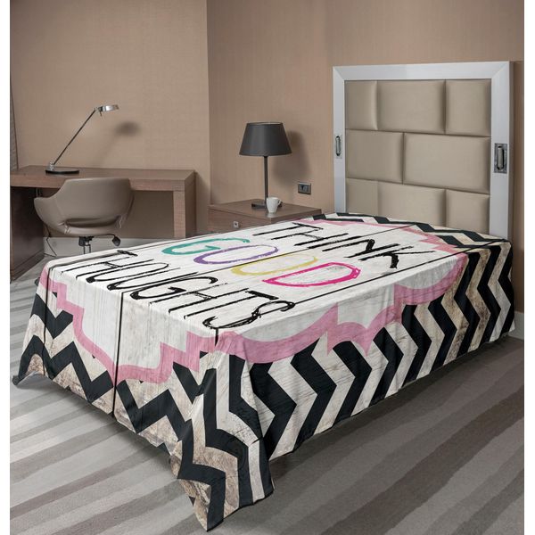 Abakuhaus Lenzuolo Con Proverbio, Pensa Positivo Messaggio Con Lettere Color Arcobaleno Su Linee A Zig Zag Chevron, Morbido E Confortevole Lenzuolo Superiore Per Un Letto Decorativo 1 Pezzo 260 Cm X 168 Cm, Multicolore-image