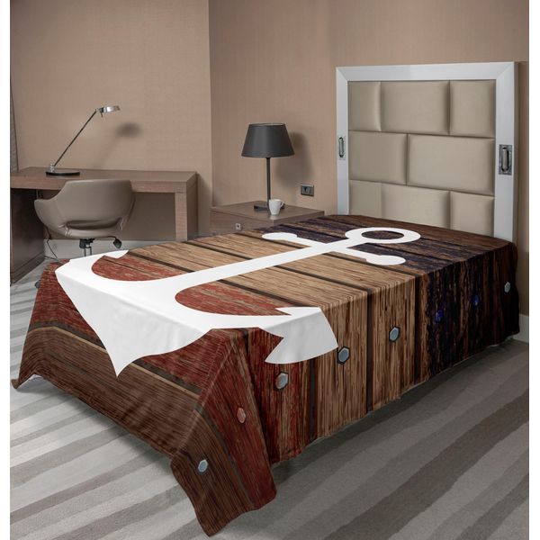 Abakuhaus Lenzuolo Da Letto Marino, Tema Barca Ancora Marina Acqua Anticato Rustico Legno Occidentale, Morbido E Confortevole Lenzuolo Superiore Per Un Letto Decorativo 1 Pezzo 190 Cm X 100 Cm, Marrone Bianco-image