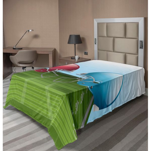 Abakuhaus Lenzuolo Sportivo, Cartone Animato Con Caschi Da Football Americano Allo Stadio, Lenzuolo Superiore Morbido E Confortevole Per Un Letto Decorativo 1 Pezzo 190 Cm X 100 Cm, Rosso Corallo E Azzurro Cielo-image