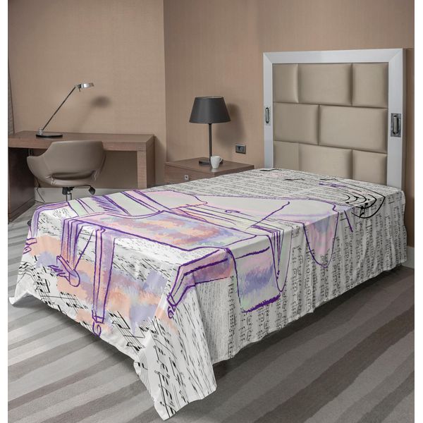 Abakuhaus Lenzuolo Per Letto Pianoforte, Design Musicale Arte Astratta Disegno A Mano Doodle Stampa Bicolore, Lenzuolo Morbido E Confortevole Per Un Letto Decorativo 1 Pezzo 190 Cm X 100 Cm, Beige E Viola-image