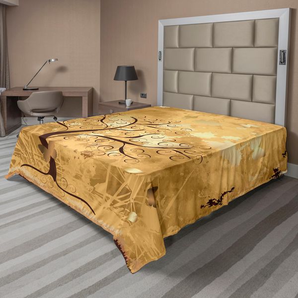Abakuhaus Lenzuolo Da Letto Baum, Composizione Artistica Con Rami Intrecciati E Sagome Di Farfalle, Morbido E Confortevole Lenzuolo Superiore Per Un Letto Decorativo 1 Pezzo 244 Cm X 205 Cm, Marrone E Marrone Chiaro-image