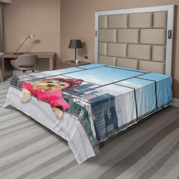 Abakuhaus Lenzuolo Divertente, Messaggio "Pensa Positivo"" Con Lettere Color Arcobaleno Su Linee A Zig Zag Chevron, Lenzuolo Morbido E Confortevole Per Un Letto Decorativo 1 Pezzo 244 Cm X 205 Cm, Azzurro Grigio Rosa"-image