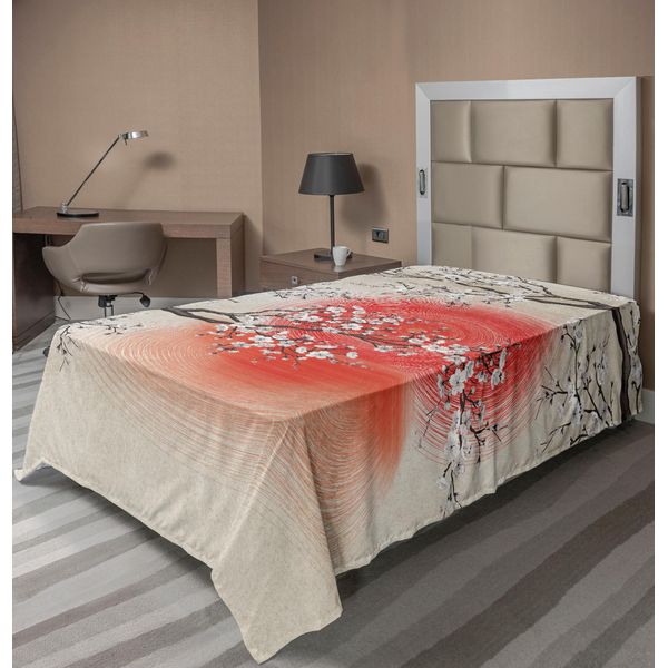 Abakuhaus Lenzuolo Con Fiori Di Ciliegio, Tema Folcloristico Giapponese Albero Di Sakura, Lenzuolo Morbido E Confortevole Per Un Letto Decorativo 1 Pezzo 190 Cm X 100 Cm, Grigio Giallo Corallo Scuro-image