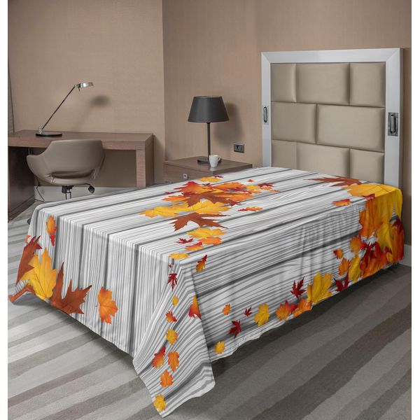 Abakuhaus Lenzuolo Autunnale, Foglie D'acero Autunnali, Foglie Diagonali, Fogliame Rustico, Assi Di Legno, Lenzuolo Morbido E Confortevole Per Un Letto Decorativo, 1 Pezzo, 190 Cm X 100 Cm, Arancione E Bianco-image