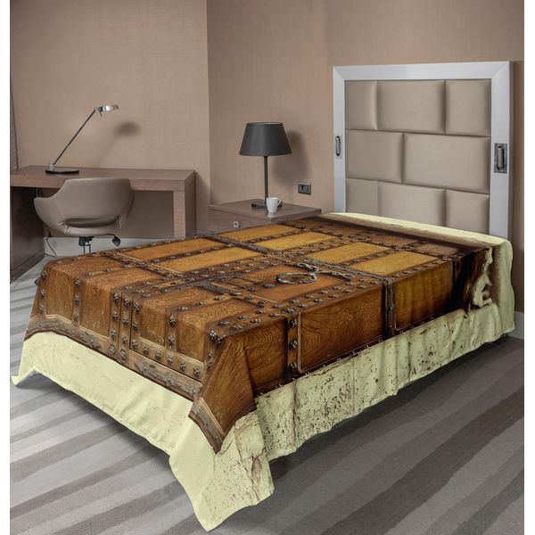Abakuhaus Lenzuolo Retrò, Design Rustico Con Elementi Architettonici Vintage, Lenzuolo Morbido E Confortevole Per Un Letto Decorativo 1 Pezzo 190 Cm X 100 Cm, Color Crema Marrone Chiaro-image