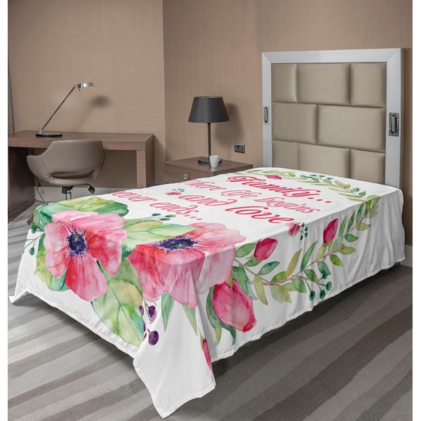 Abakuhaus Lenzuolo Con Proverbio, Famiglia Dove Inizia La Vita E L'amore Non Finisce Mai Scritta In Cornice Di Fiori Acquerellati, Morbido E Confortevole Lenzuolo Superiore Per Un Letto Decorativo 1 Pezzo 260 Cm X 168 Cm, Multicolore-image