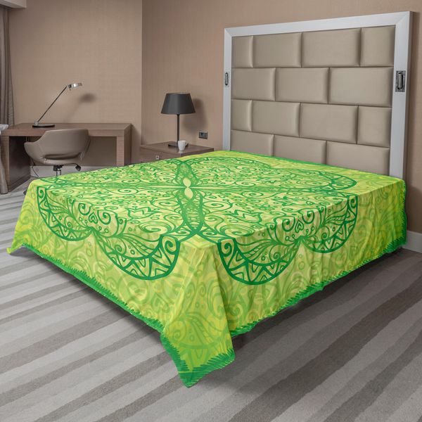 Abakuhaus Lenzuolo Irlandese, Motivi Tradizionali A Cuori Nei Toni Del Verde Illustrazione Monocromatica Strudel, Lenzuolo Morbido E Confortevole Per Un Letto Decorativo 1 Pezzo 244 Cm X 205 Cm, Verde Verde Avocado Chiaro-image